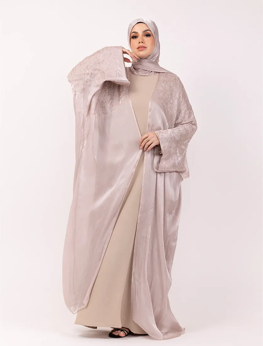 Pink Embellished Sheer Abaya Set